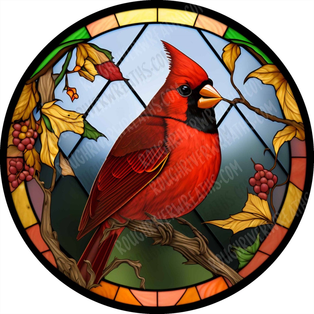Cardinal Wreath Sign Wreath Sign Faux Stained Glass Cardinal - Etsy