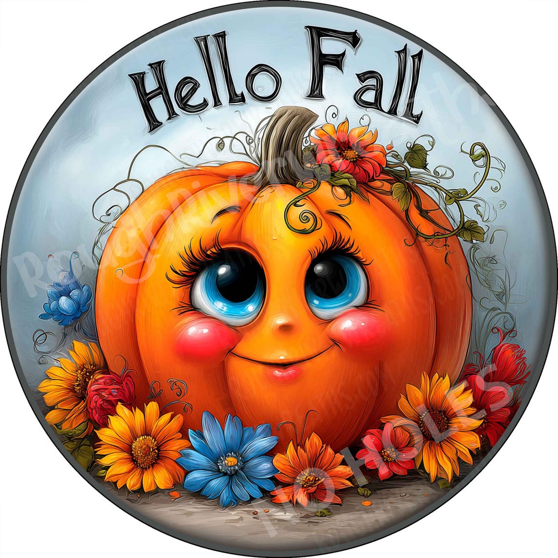 Hello Fall Adorable Pumpkin Aluminum Sign, One Dimensional Flat ...