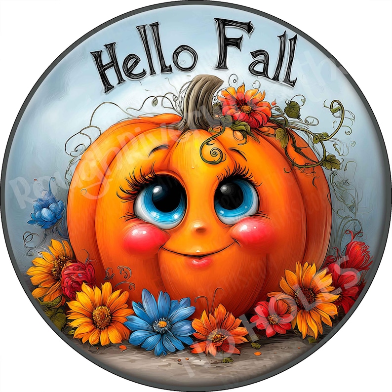 Hello Fall Cartoon. Sign Hello Fall Adorable Pumpkin Aluminum Sign, One Dimensional Flat ...