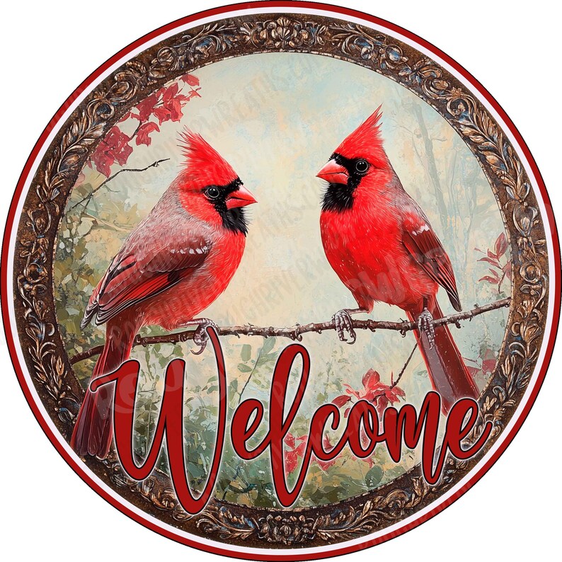 Cardinal Note Welcom Cardinal Wreath Sign, Cherry Blossom Wreath Sign, Spring Cardinal Sign ...