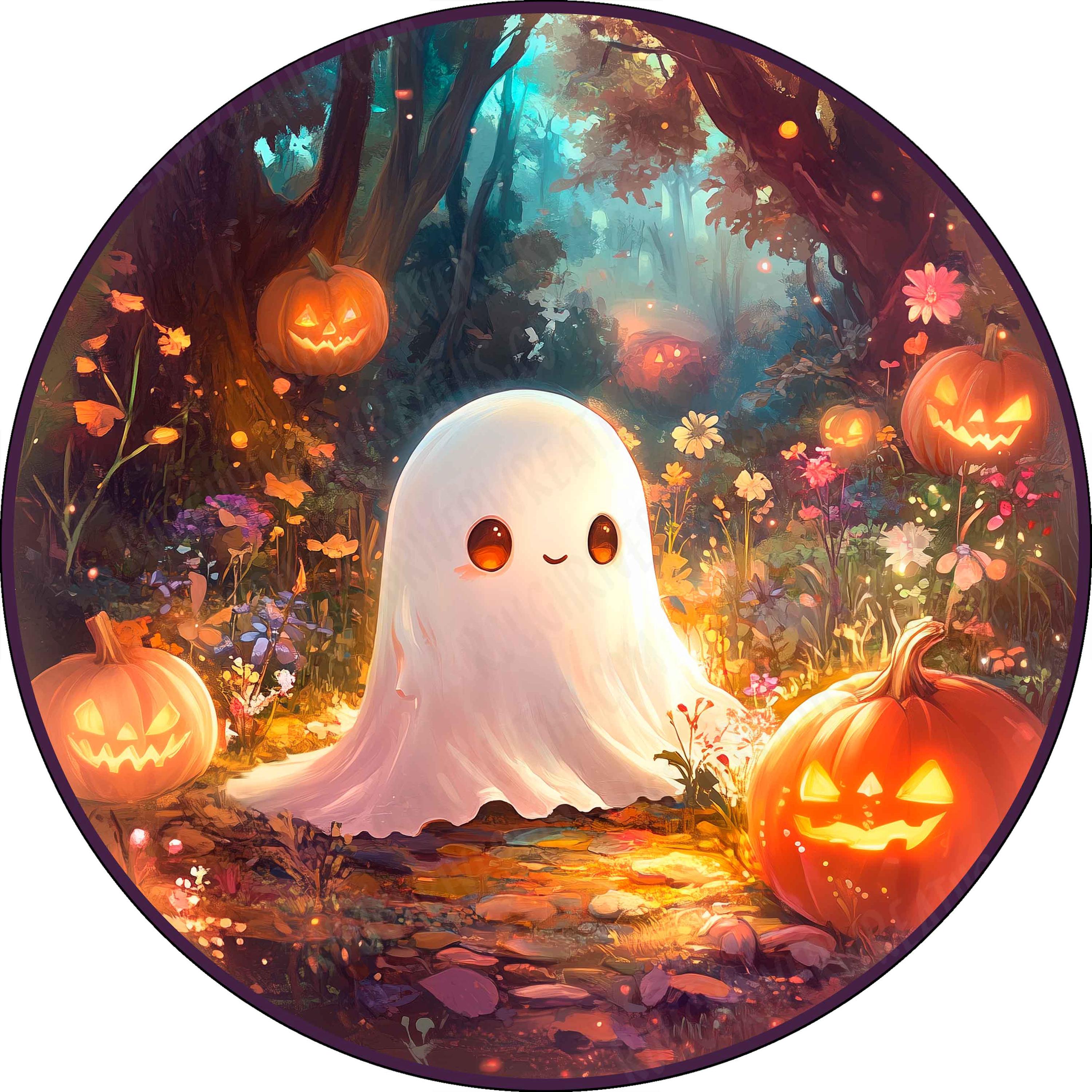 Ghost With Pumpkins Halloween Wreath Sign, Halloween Sign, Ghost