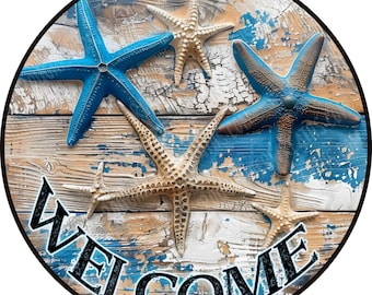 Starfish Wreath Sign, Beach Welcome Wreath Sign, Beach Themed Wreath Sign, Colorful Beach Sign