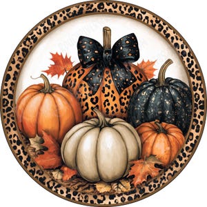 Letrero de corona de calabaza de otoño, letrero de otoño, letrero de corona de calabaza de leopardo, letrero de aluminio para hacer coronas, letrero de corona de granja
