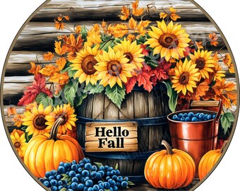 Pumpkin Sunflowers Blueberries Wreath Sign, Sunflower Pumpkin Sign, Aluminum Sign for Wreath Making, Fall Sign, Hello Fall Wreath Sign