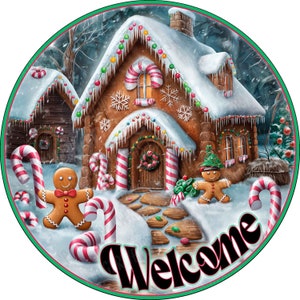 Candy Cane Gingerbread Wreath Sign, Peppermint Wreath Sign, Candy Cane Christmas Wreath Sign, Gingerbread House Sign, Sweets Wreath Sign