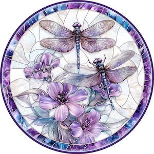 Dragonfly Wreath Sign, Spring Wreath Sign, Aluminum Sign for Wreath Making, Dragonfly Sign, Faux (LOOKS-LIKE) Stained Glass Purple Dragonfly