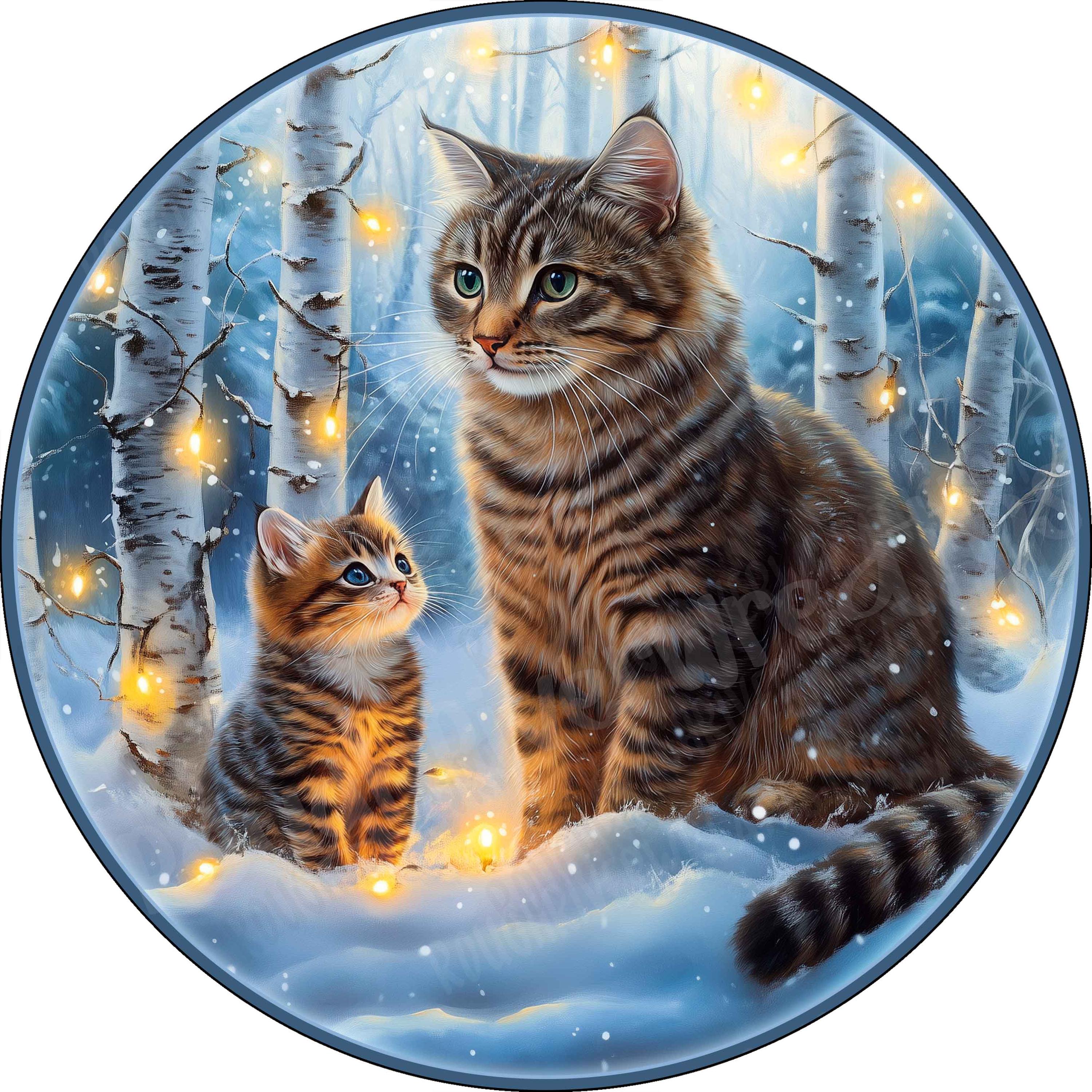 Cat and Kitten Wreath Sign, Winter Cat Sign, Cute Cat Wreath Sign, Winter Sign, Christmas Sign, Aluminum Sign for Wreath Making
