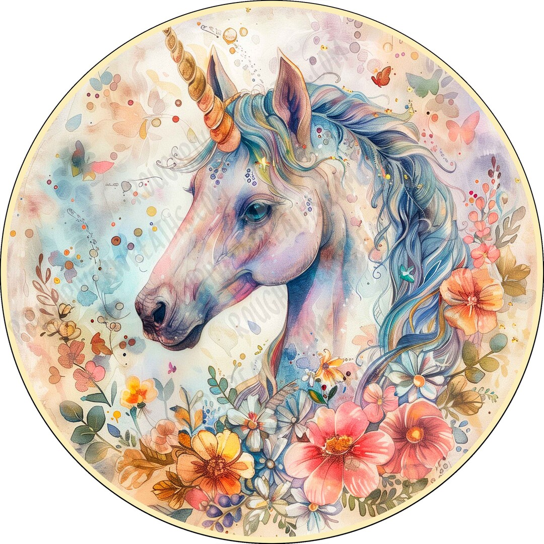 DIGITAL PNG Unicorn Round Digital File Wreath Sign Colorful Unicorn ...