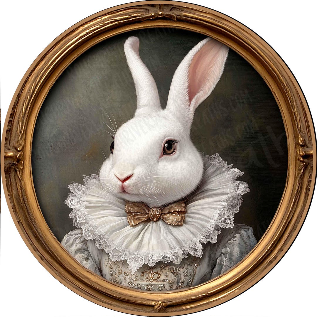 Victorian Rabbit Wreath Sign, Vintage Feel Rabbit Sign, Easter Sign ...