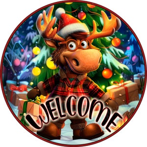 Moose Wreath Sign, Merry Christmas Wreath Sign, Christmas Wreath Sign, Aluminum Sign for Wreath, Holiday Moose Sign