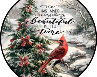 Winter Cardinal Aluminum Wreath Sign, Christmas, Flat-Lightweight-No Holes-wreath attachment