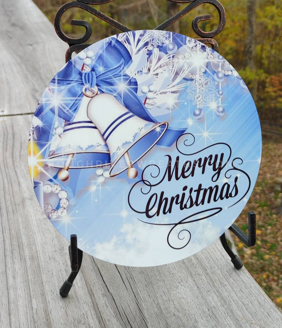 Merry Christmas Wreath Sign Blue Christmas Wreath Sign  Etsy