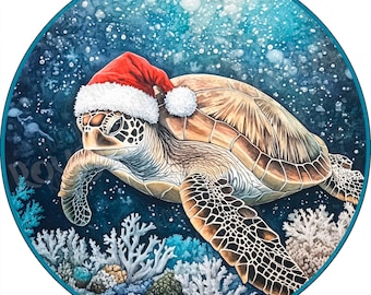 Christmas Turtle Wreath Sign - Holiday Beach Wreath Sign - Wreath Sign Turtle - Wreath Sign Beachy -Aluminum Sign for Wreath Making