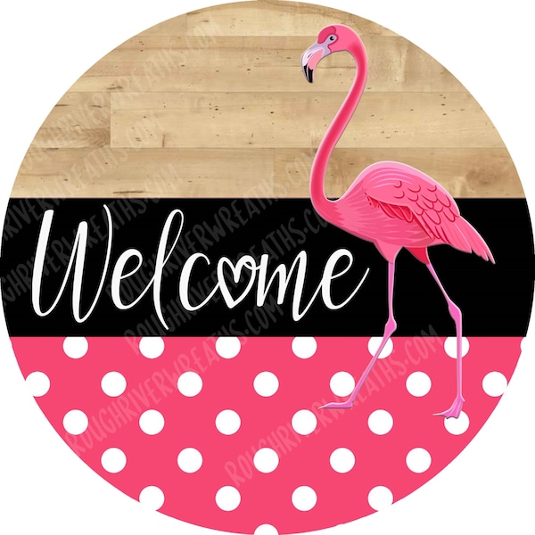 Polka Dot Pink Flamingo Aluminum Sign, One Dimensional Flat - Lightweight-No Holes-Primary use is attaching to wreath