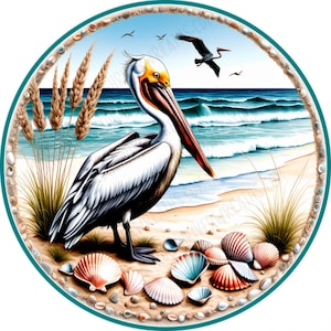 Pelican Wreath Sign - Beach Wreath Sign - Wreath Sign Pelican - Wreath Sign Beachy - Colorful Beach Sign