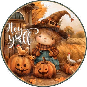 Cute Scarecrow Wreath Sign, Scarecrow Wreath Sign, Scarecrow Sign, Wreath Sign, Aluminum Sign for Wreaths, Colorful Fall Wreath Sign