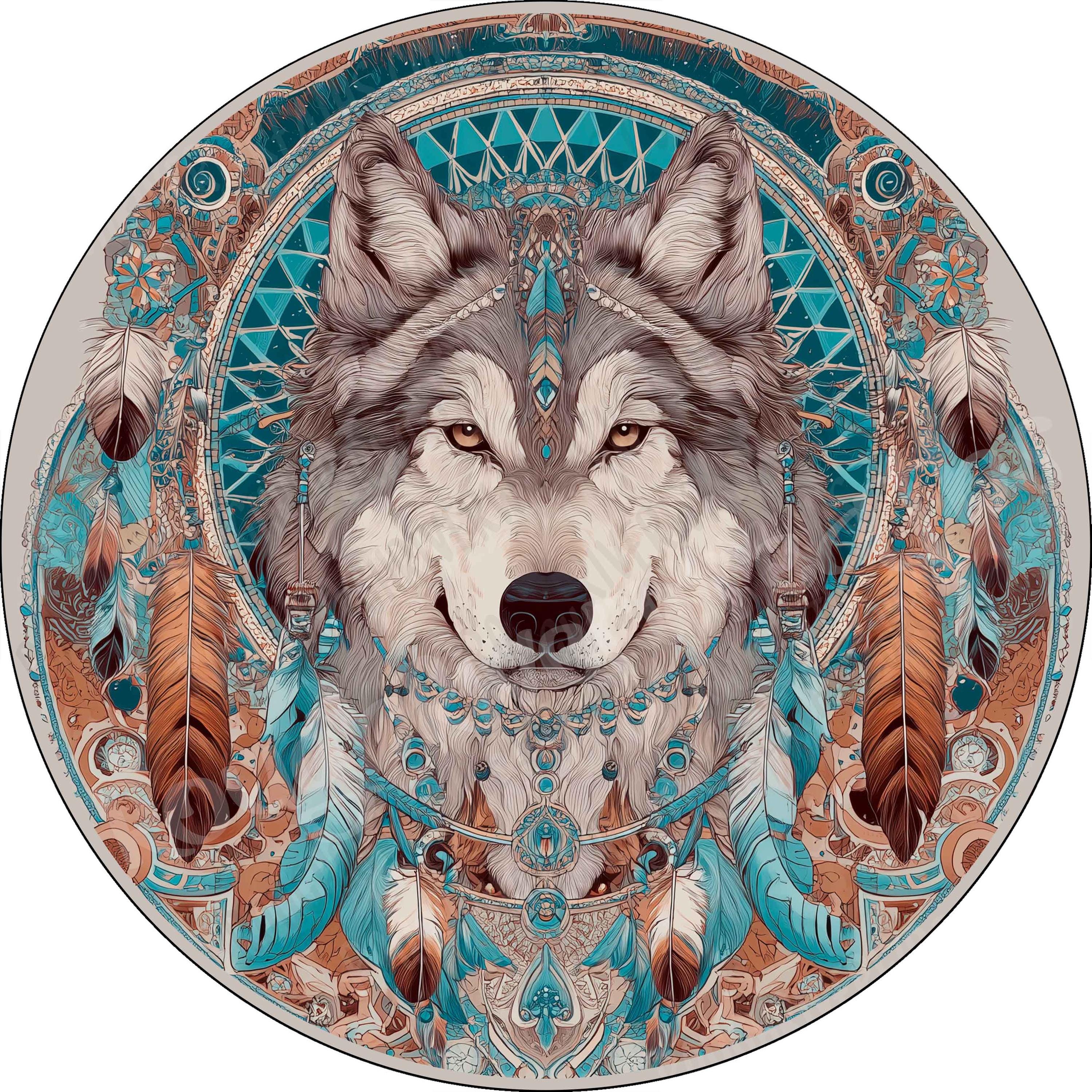Dreamcatcher and Wolf Wreath Sign, Colorful Southwest Sign, Native