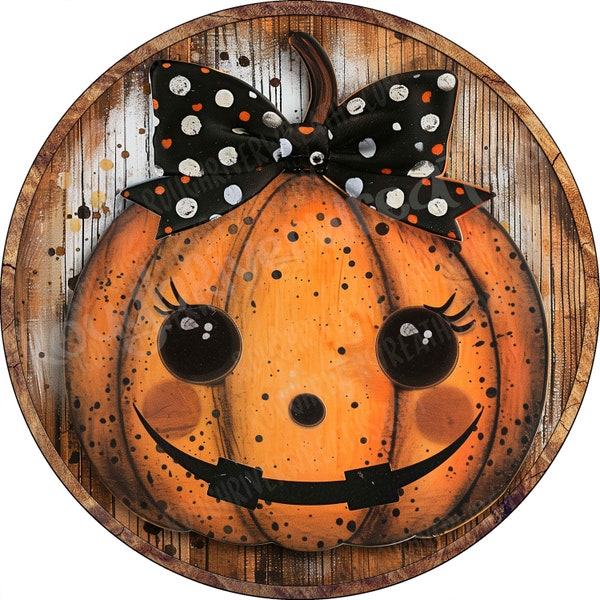 Cute Girl Pumpkin Pumpkin Wreath Sign, Pumpkin Wreath Sign, Aluminum Sign for Wreath, Fall Wreath Sign, Primitive Pumpkin Sign