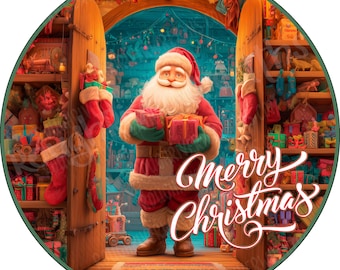 Santa and Workshop Wreath Sign, Santa Wreath Sign, Traditional Santa Wreath Sign, Aluminum Sign for Wreath Making