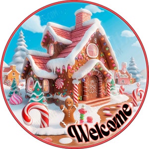 Candy Cane Gingerbread Wreath Sign, Peppermint Wreath Sign, Candy Cane Christmas Wreath Sign, Gingerbread House Sign, Sweets Wreath Sign