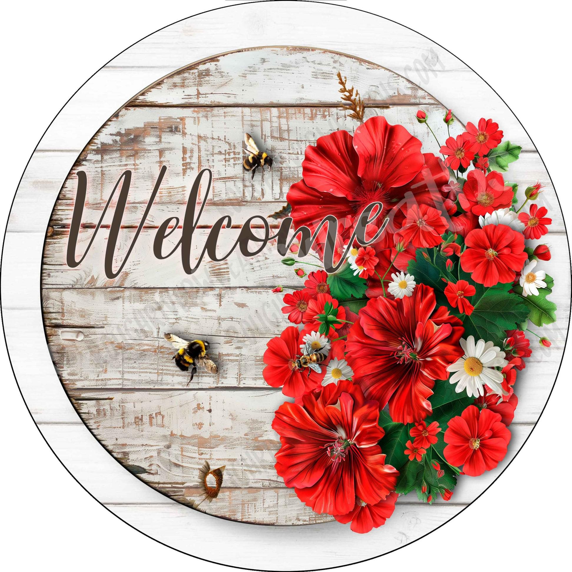 Geranium Wreath Sign, Wreath Sign With Geranium, Sunflower Decor, Metal ...