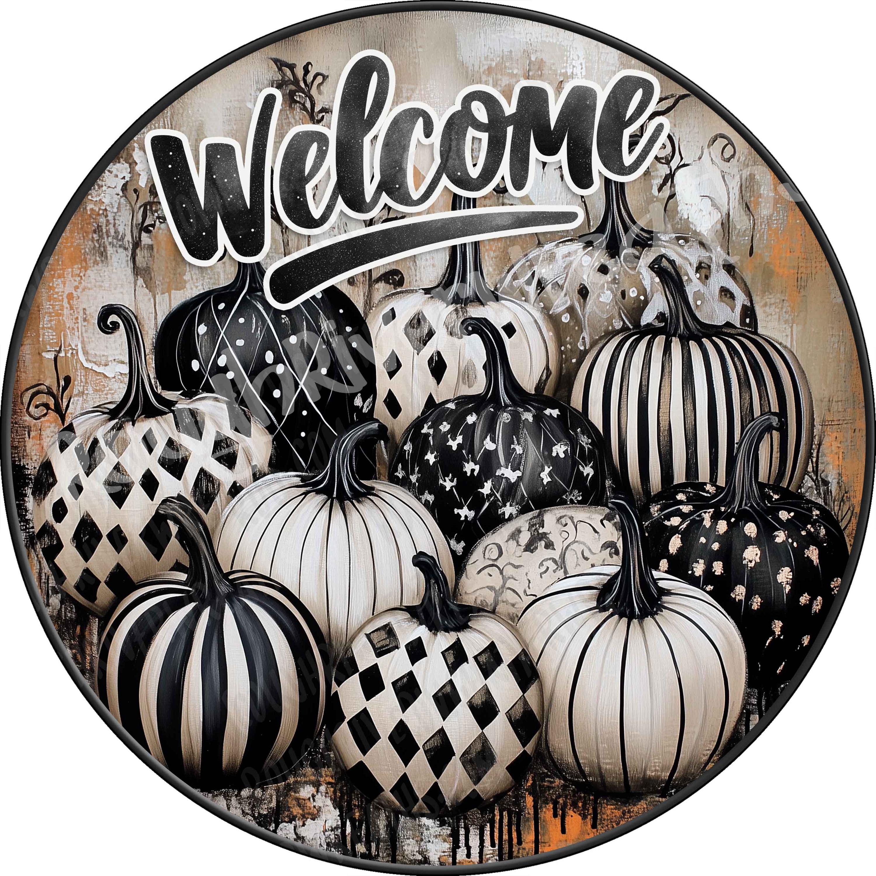 Black and White Pumpkins Wreath Sign, Fall Sign, Pumpkin Wreath Sign, Aluminum Sign for Wreath Making, Thanksgiving Wreath Sign