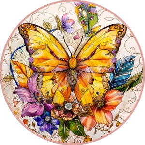 Welcome Butterfly Wreath Sign, Welcome Wreath Sign, Metal Wreath Sign, Aluminum Sign, Butterfly Sign, Elegant Wreath Sign