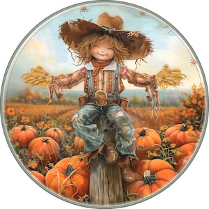 Cute Scarecrow Girl Wreath Sign, Scarecrow Wreath Sign, Scarecrow Sign, Wreath Sign, Aluminum Sign for Wreaths, Colorful Fall Wreath Sign