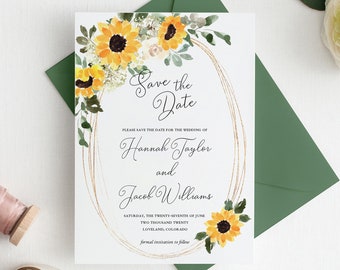 Rustic Sunflower Save the Date Printable, Country Save the Date Card, DIY Instant Download Template - Hannah Suite