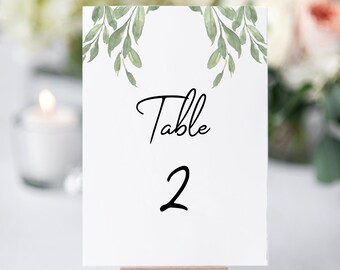 Wedding Table Numbers, Printable Table Numbers, Instant Download, DIY Editable Greenery Numbers - Olivia Suite