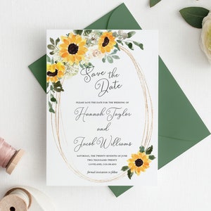 Rustikale Sonnenblume Save the Date Printable, Country Save the Date Karte, DIY Sofort Download Vorlage - Hannah Suite