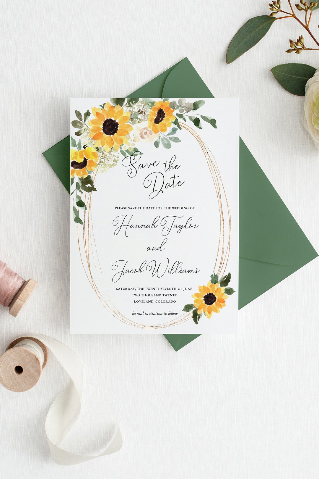 Rustic Sunflower Save the Date Printable, Country Save the Date Card ...
