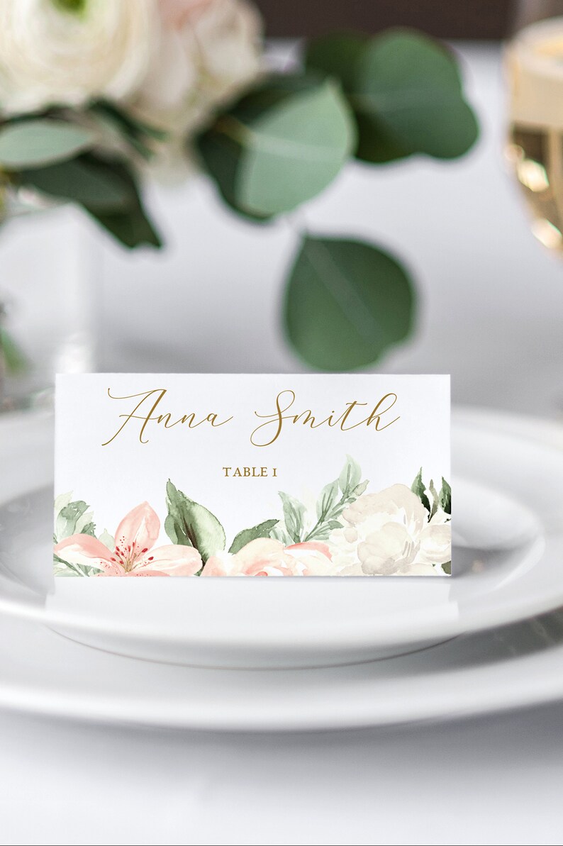 Printable Blush and Gold Wedding Place Card Template Wedding Table Name Cards DIY Wedding Escort Cards Sophia Suite
