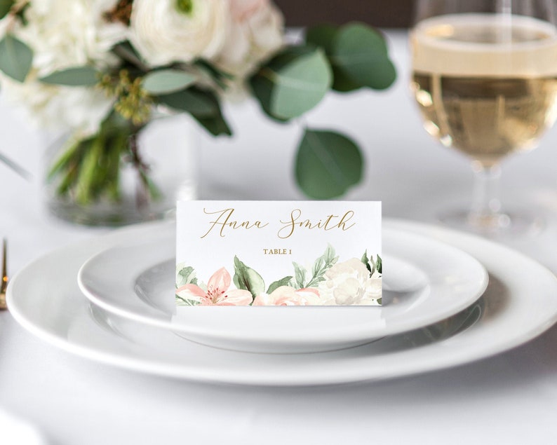 Printable Blush and Gold Wedding Place Card Template Wedding Table Name Cards DIY Wedding Escort Cards Sophia Suite