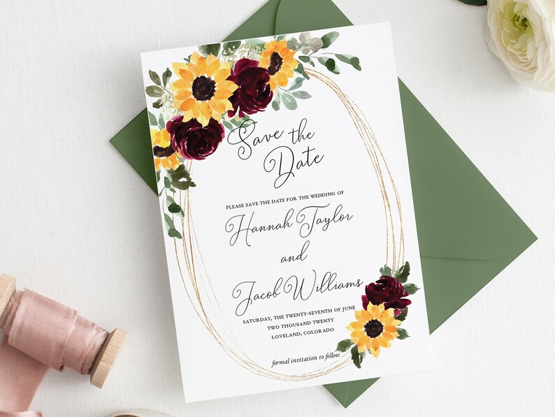 Rustic Sunflower and Red Roses Save the Date Printable Etsy