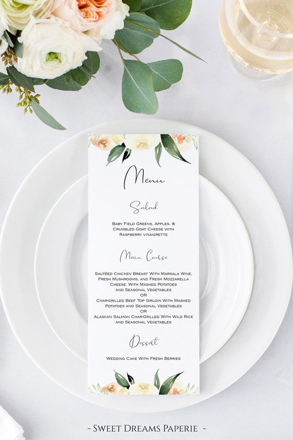 Wedding Menu Cards Wedding Menu Template Instant Download Etsy