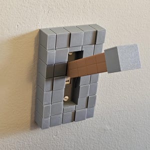 Pixel Block Light Switch Cover Plate - 3D Printed Gift - Mining & Dungeon Room Light Switch