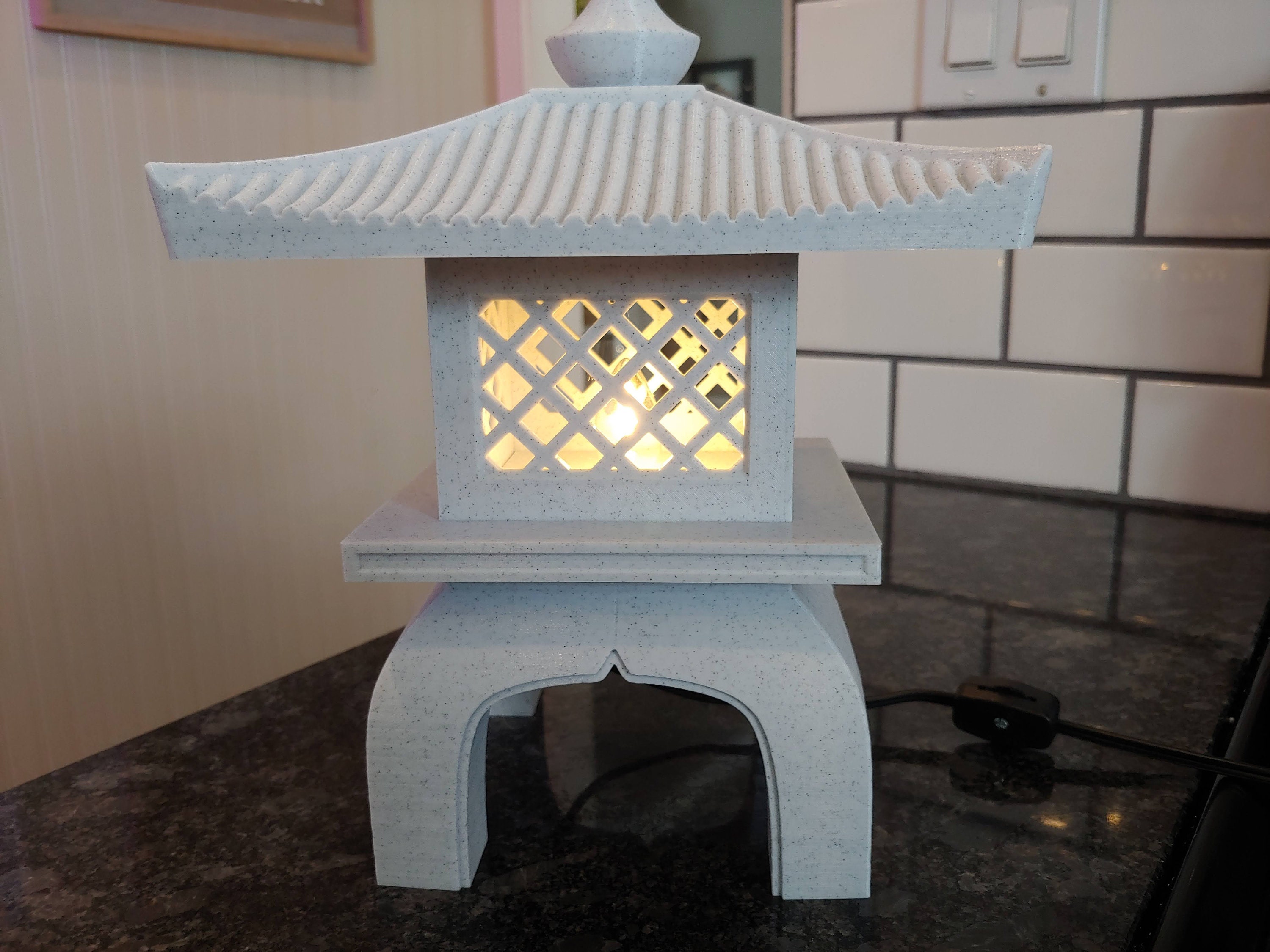 3D Printed Japanese Garden Lamp W/ E12 Light Base and LED Bulb. Printed
