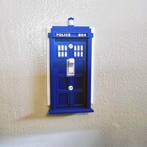 Blue Police Box Light Switch Cover | 3D Printed Light Switch Plate | Sci-Fi Wall Decor | Time Travel Inspired Home Decor