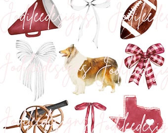 Texas | Bows | Football | Maroon | White | PNG