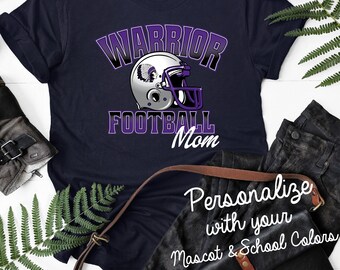 Football Mom Custom T-Shirt, Spirit Wear, School Spirit, Printed T-shirt, Spiritwear, Customizable, School Mascot Shirt