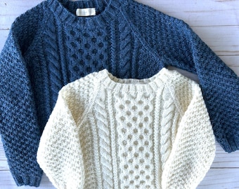 Hand Knit Superwash Wool Cable Knit Sweater - Baby, Toddler & Kids