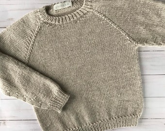 Classic Crewneck 100% Merino Pullover Sweater, Hand Knit for Baby Girls, Boys, Toddlers & Kids