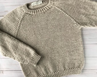 Klassischer Crewneck 100% Merino Pullover, Handgestrickt für Baby Mädchen, Jungen, Kleinkinder & Kinder