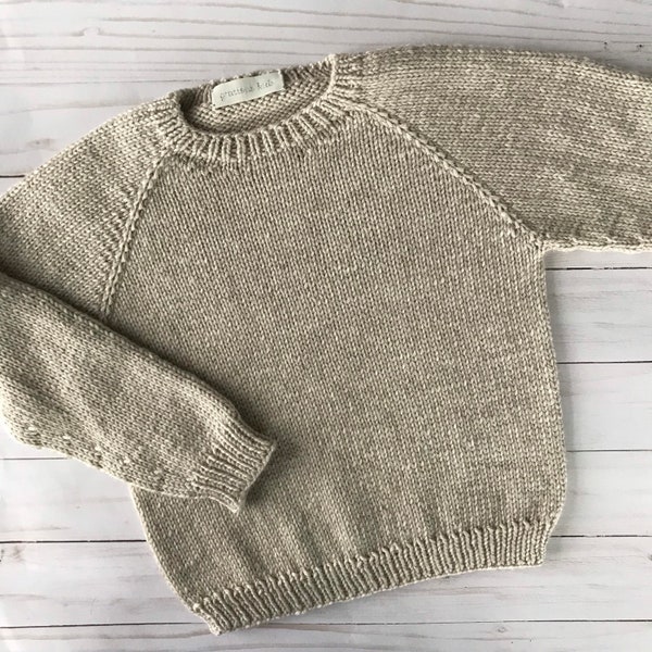 Classic Crewneck 100% Merino Pullover Sweater, Hand Knit for Baby Girls, Boys, Toddlers & Kids