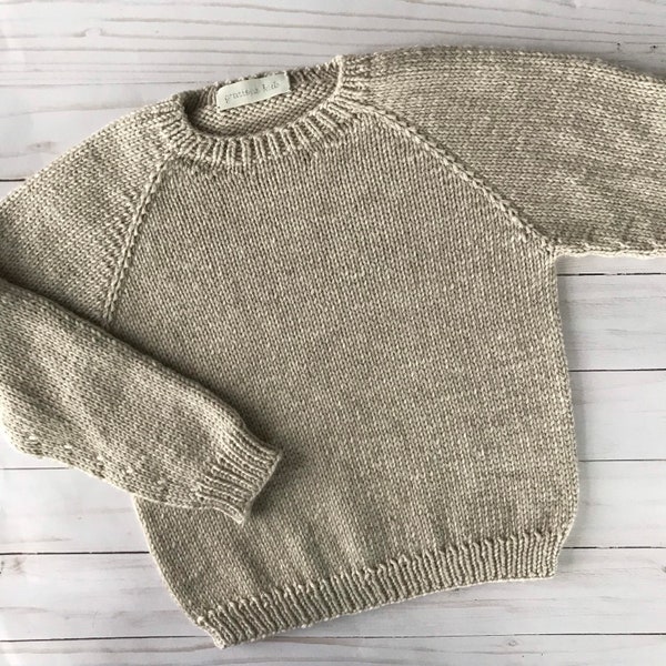 Pull classique à col rond 100% mérinos, tricoté à la main pour bébés filles, garçons, tout-petits et enfants