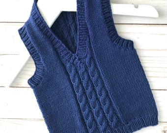 Classic Merino Cable Front Vest, Hand Knit for Baby Girls, Boys, Toddlers & Kids