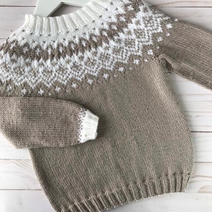 Chevron Star Fair Isle Pullover Sweater, Hand Knit for Baby Girls, Boys, Toddlers & Kids
