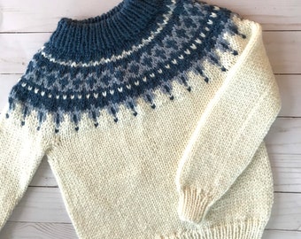Nordic Fair Isle Superwash Merino Sweater, Hand Knit for Baby Girls, Boys, Toddlers & Kids