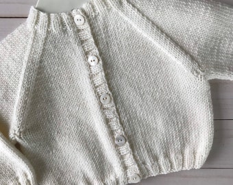 Hand Knit Cashmere Merino Silk, Simple Raglan Sleeve Button-Front Cardigan for Babies and Toddlers